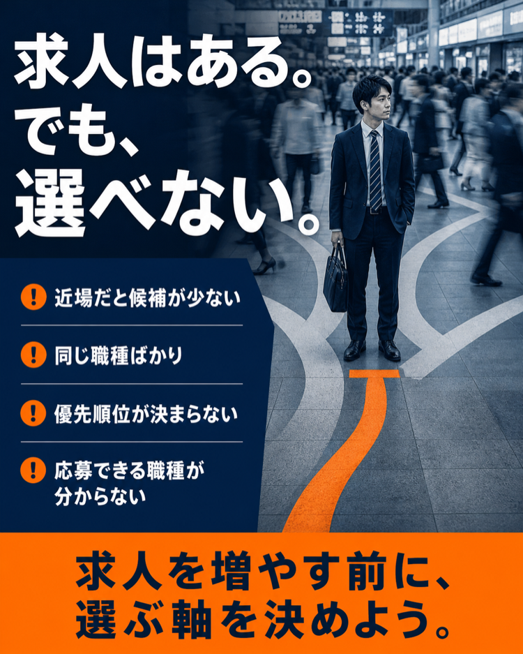 求人はあるのに選べない。近場だけでは候補が少なく、同じ職種ばかりで優先順位や応募できる職種が分からない悩みを整理します。